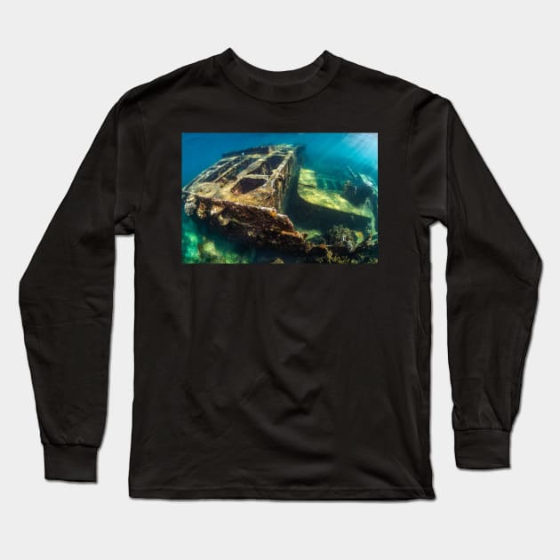 Ship Wreck with sun beams koh tao Long Sleeve T-Shirt by SCUBAddict